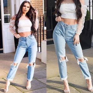 Theodora High Rise Distressed Mom Jeans